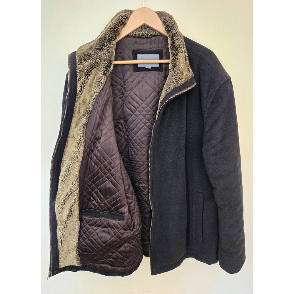 Johnston & Murphy Black Wool/Cashmere Faux Shearling Trim Quitled Men's XXL Coat